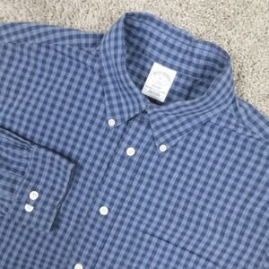 Brooks Brothers Shirt Mens Large Blue Gingham Check Regent Cotton Button Up EUC